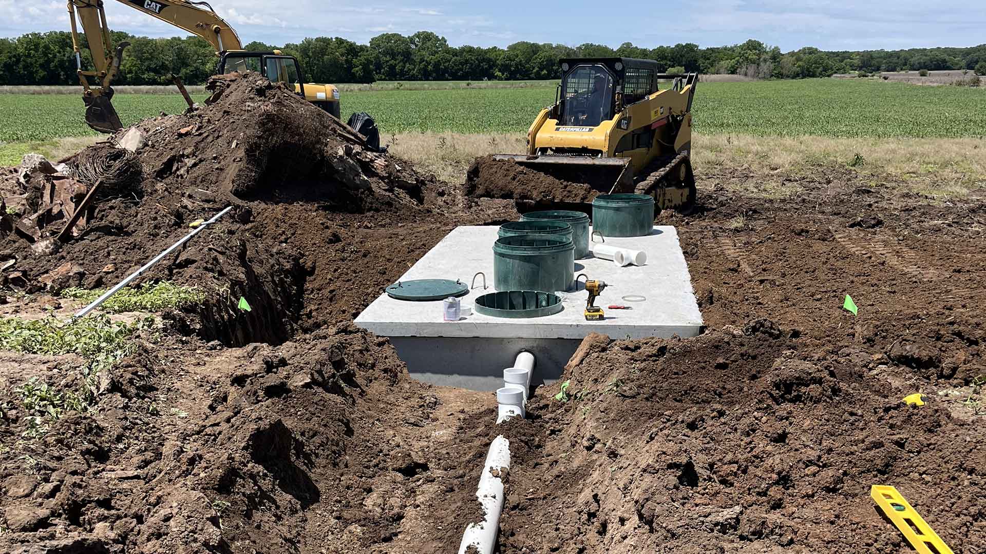 An example of a project completed by PB Land management, providing skid loader, excavation, septic, driveway, culvert, pond, tree clearing, dam, digging, road, lagoon, grade work, hauling, demolition, farmstead cleaning, retaining wall, snow removal, and brush hogging services to north central Kansas.
